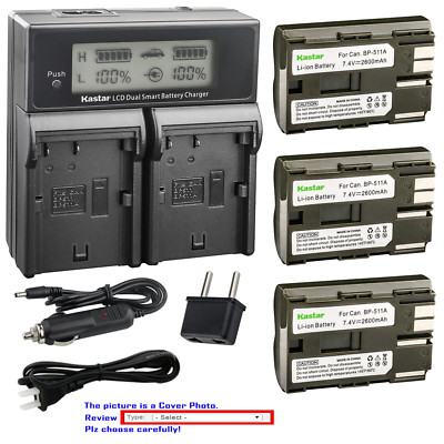 Kastar Battery LCD Dual Fast Charger for Canon BP-511 CB-5L PowerShot Pro 90 IS