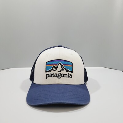 Patagonia Hat Snapback Mens Blue White Plain Logo Outdoors Mesh Trucker Cap 