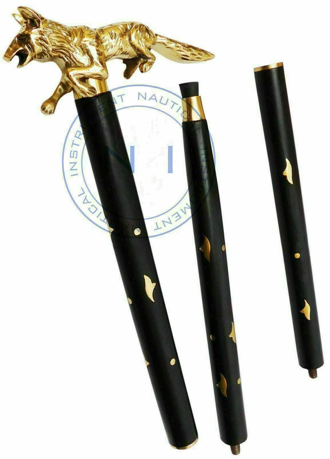 running fox  long  solid brass Wooden Walking Sti… - image 3