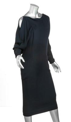 KARL LAGERFELD VINTAGE Navy Blue Silk Gold Button Open-Shoulder Dress FR38  US6 M | eBay