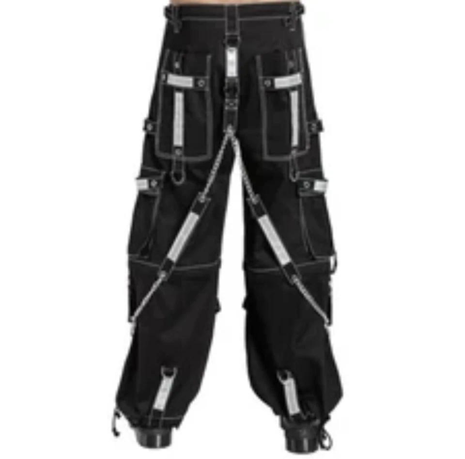 Men Black Tripp Pant Punk Rock Gothic Style Trouser with White Straps 100%cotton - Image 3 of 4
