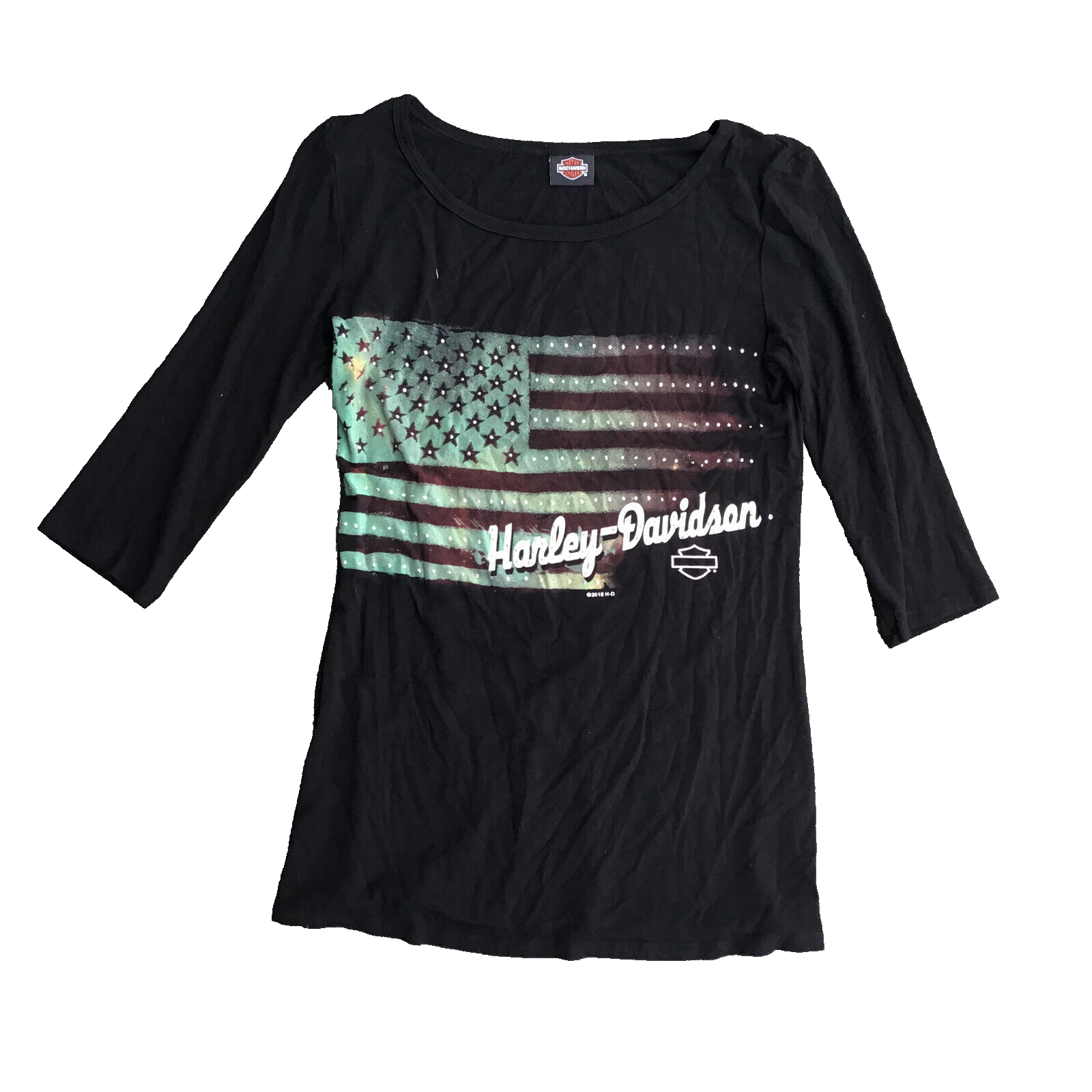 Camicia Harley Davidson bandiera americana fila whisky nera media strass 2018