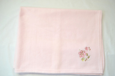 Fisher Price Baby Blanket Lt Pink Fleece Embroidered Flowers Daisies 38'' x 29''