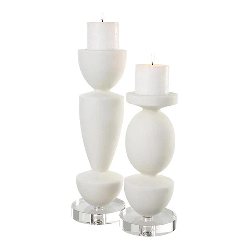 Uttermost Lido Modern Rice Stone/Crystal Candleholder in White/Clear (Set of 2) - Picture 1 of 4