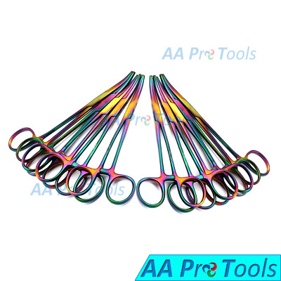 Set of 10 Pcs Multi Rainbow Color Kelly Hemostat Forceps 5.5'' Curved Pliers