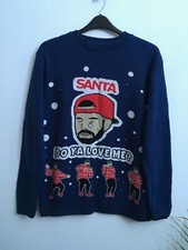 DRAKE SANTA HIP HOP CHRISTMAS JUMPER SIZE LARGE UGLY BLUE MENS L SANTA LOVE ME