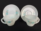 Vintage Fire King Bonnie Blue Carnation Flower Teacup Cup & Saucer 2 Sets