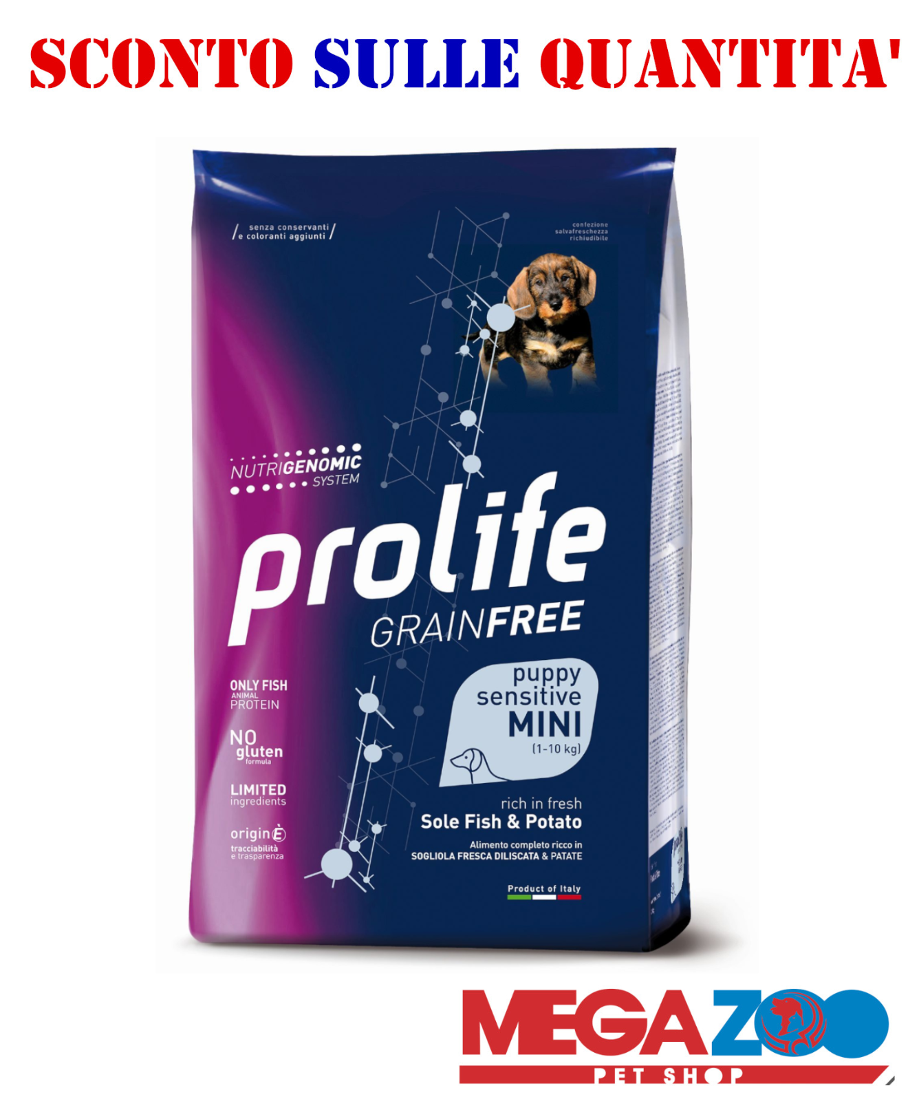 Prolife Grain Free Puppy Sensitive Sogliola e Patate Taglia Piccola 2,00kg