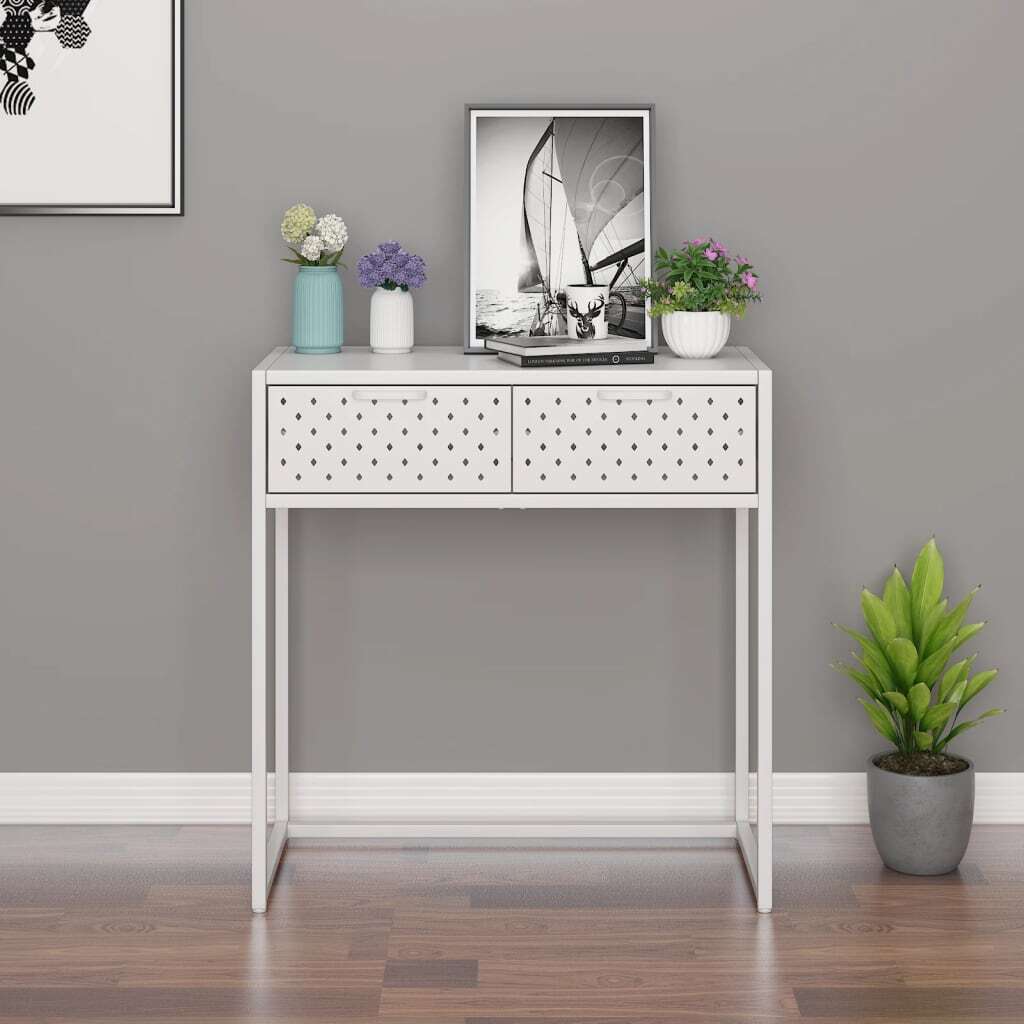 White Steel Console Table 28.3x13.8x29.5 Inches Modern Slim VidaXL Entryway Hallway