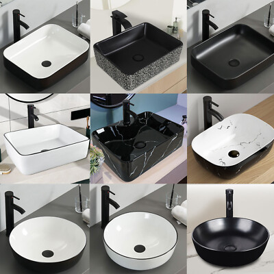 ELECWISH Bathroom Vessel Sink Ceramic Vanity Basin Bowl with Faucet Pop Up Drain