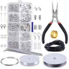877x Jewelry Making Kit Sterling Silver Findings Wrapping Wire Pliers Tools Set
