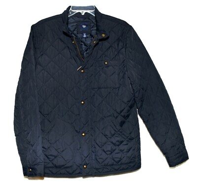 Gap Black Quilted Zip and Flap Snap Closure Stand Up Collar Mens Jacket Size M