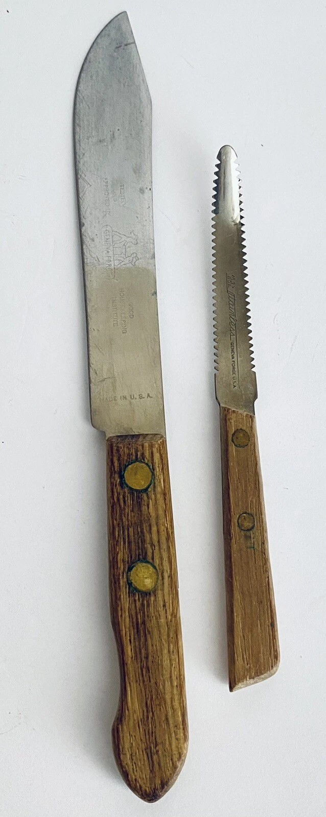 Vintage Cutlery Lot 2 Geneva Forge Grapefruit Curved Knife 7" Chefs Knife 10.5"