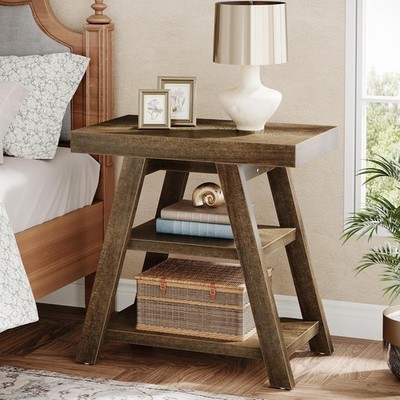 3-Tier Small End Table, Farmhouse Wooden Narrow Side Sofa Table for Living Room