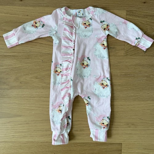 Rosa Weihnachtsmann Schlafanzug Baby Mädchen 0-3 Monate mit Rüschen
