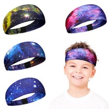 4 Pack Athletic Sweatbands - Breathable, Non-Slip Headbands for Boys, Girls, ...