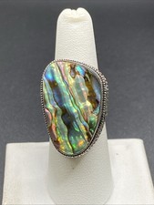 Vintage Sterling Silver Large Abalone Ring - Size 7 1/2