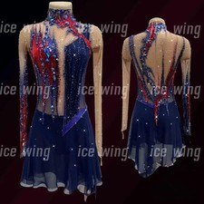 Ice Figure Skating Dress Elasticity Competition Skating Jeweled blue dyeing