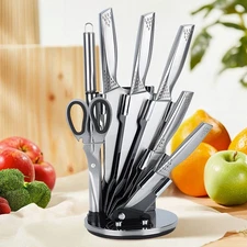 Silver Kitchen Knife set of 8 Chef Cleaver Stainless Steel Sharp Kitchen Knives