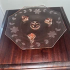 Pink Depression Glass Floral Etched Octagonal 3 Footed Serving Plate 7.75 Inch