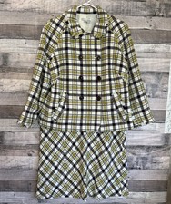 Pendleton Vintage Double Breasted Tweed Fringe Plaid Two Piece Skirt Set 14 NWT