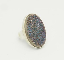 Beautiful large designer sterling silver blue druzy signed open band ring sz 9.5
