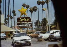 1970s Carl's Jr. Hamburgers Sign Vintage Cars Palm Trees CA 35mm Slide