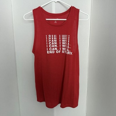 Old Navy Active Go-Dry Tank Top Red Graphic ''I Can. I Will.End of Story.  Medium