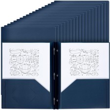 Yeaqee 30 Pcs Plastic Folders with Pockets and Prongs Plastic Folder 2 Pockets 3