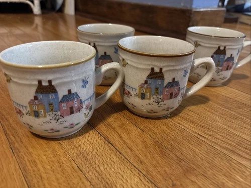 Vintage Heartland International Stoneware Teacups Mugs Farm Scene Cottage Core
