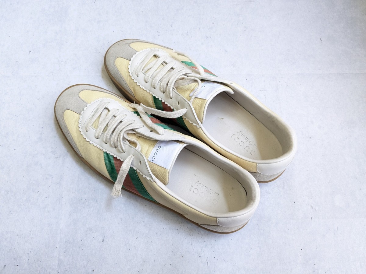 Gucci G74 Web Sneakers Men US 11 Yellow Leather Shoes Low Top 