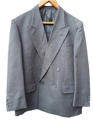 Salvatore Giovanni Herren Blazer Sakko Grau Zweireiher Reine Wolle Größe 42 S