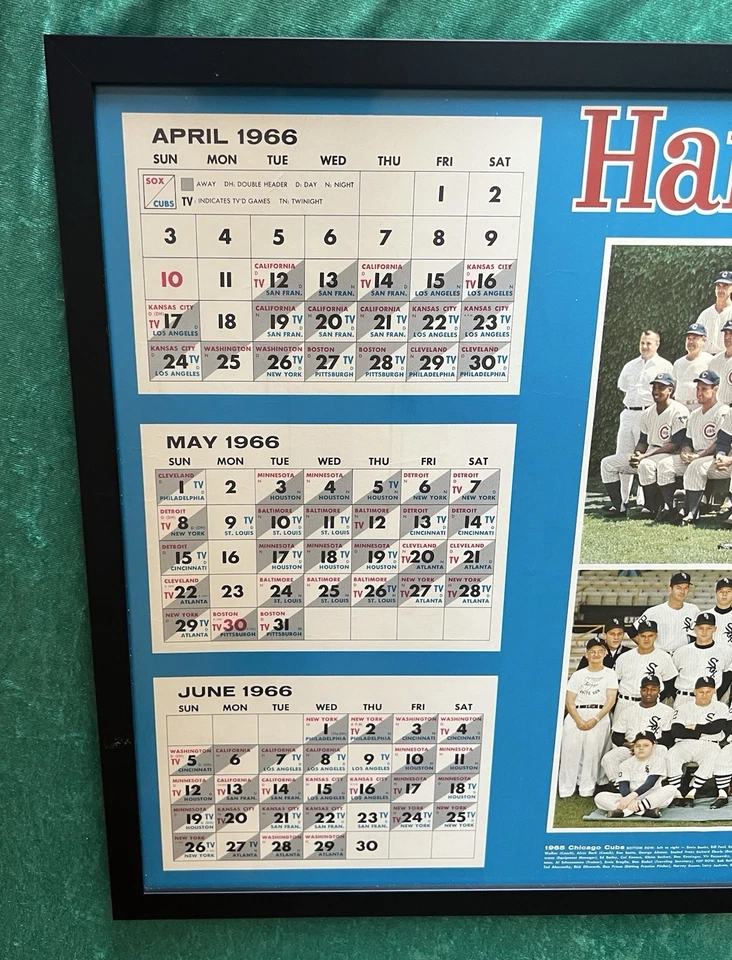 1966 Hamm’s Beer Chicago White Sox & Cubs Framed 20” x 28.5” Baseball Schedule - Image 4 of 4