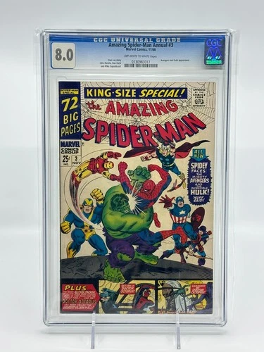 Amazing Spider-Man Annual #3 CGC 8.0 OW/W Pages Avengers & Hulk Appearance 1966