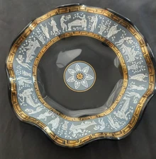 Vintage Jeanette Glass 7" Ruffled Hellenistic Black Plate Candy Dish
