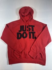 Nike Retro Men's "JUST DO IT" Embroidered Red Hooded Sweatshirt Size Medium