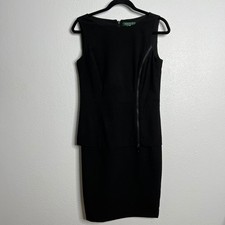 Lauren Ralph Lauren Black Dress Zipper Front Layered Back Zip Sleeveless Sz 6
