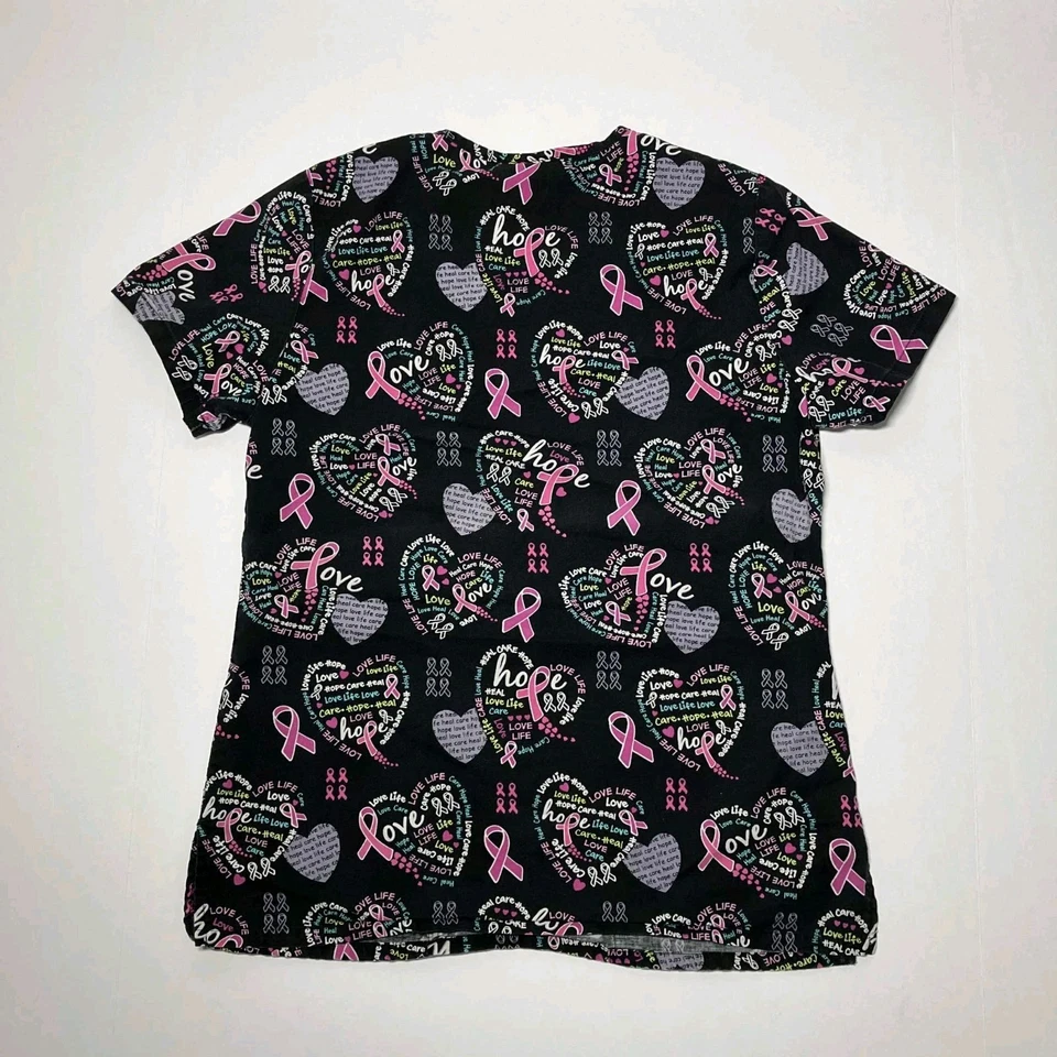 Cancer Awarenes Scrub Top Womens XS Scrub Star Nurse Medical - Image 2 of 4