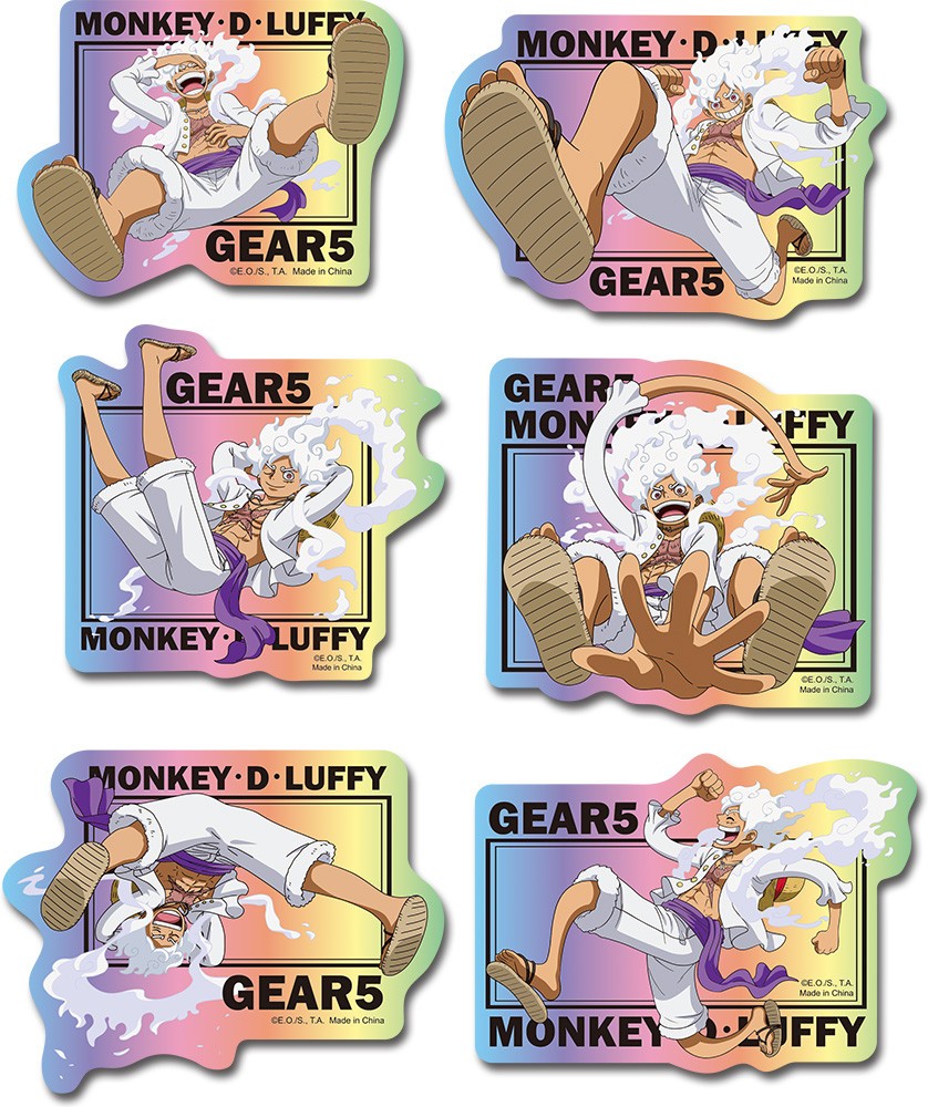 Stickers - One Piece - Monkey D Luffy Gear 5 Nika Holographic Set of 6 NEW Anime
