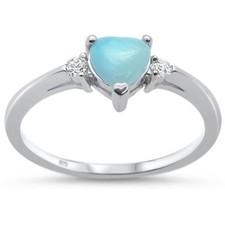 Natural Larimar Heart Cz .925 Sterling Silver Ring