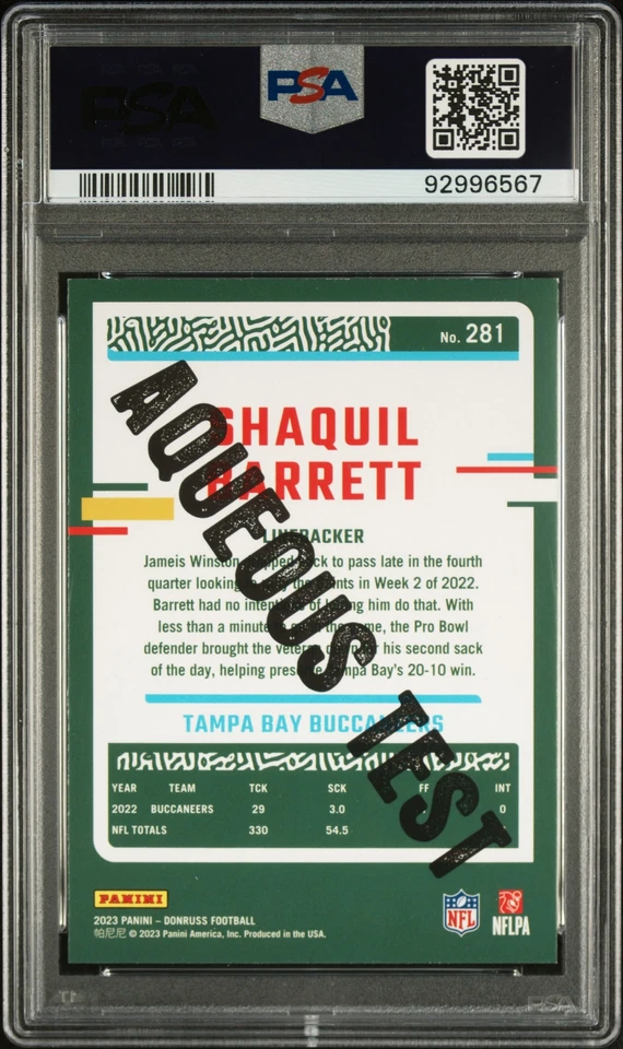 2023 Panini Donruss #281 Shaquil Barrett Aqueous Test PSA 9 - Image 2 of 2