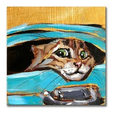 Original Oil Painting Tabby Cat Funny Animals Artwork Signed Artwork to Order