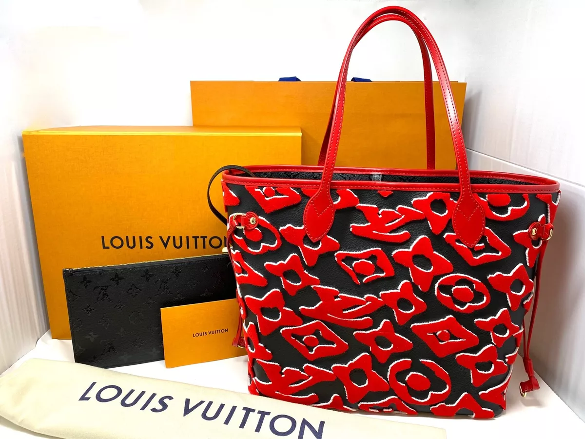 NEW! Louis Vuitton LVxUF Black Red Neverfull MM Urs Fischer LV Box LV Bag  Pouch