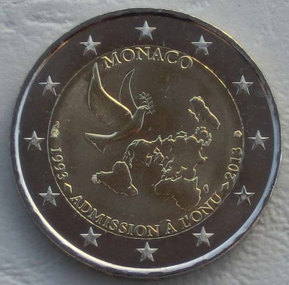 2 Euro Gedenkmünze Monaco 2013 20 Jahre UNO-Mitgliedschaft unz. - Bild 1 von 1