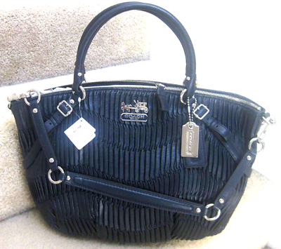 COACH 15947 MADISON GATHERED LEATHER SOPHIA SATCHEL BAG Midnight