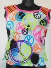 Graffiti Spandex top Hot Orange Mesh Shoulders Child Small sz hip hop dance