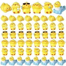 48 Pcs Easter Mini Chickens Miniature Chicks Figurines Tiny Resin Animals Cut...