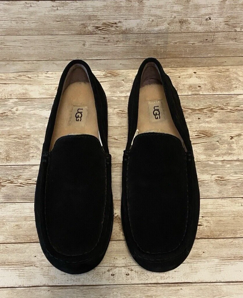 Mocassini Ugg uomo taglia 10 mocassini neri pelle scamosciata fodera pile nuovi senza scatola