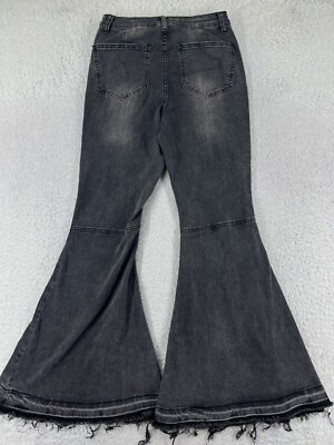 Forever 21 Pants Women 27 Black Denim Jeans Mega Flare Raw Hem
