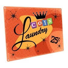 Orange Coin Laundry Metal Sign; Wall Decor for Bath or Laundry